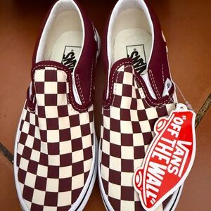 Vans Kids Slip-On Checkerboard Sneakers - Burgundy & Cream
